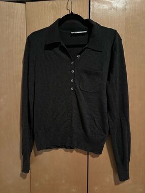 Zara Charcoal Gray Collared Knit Top